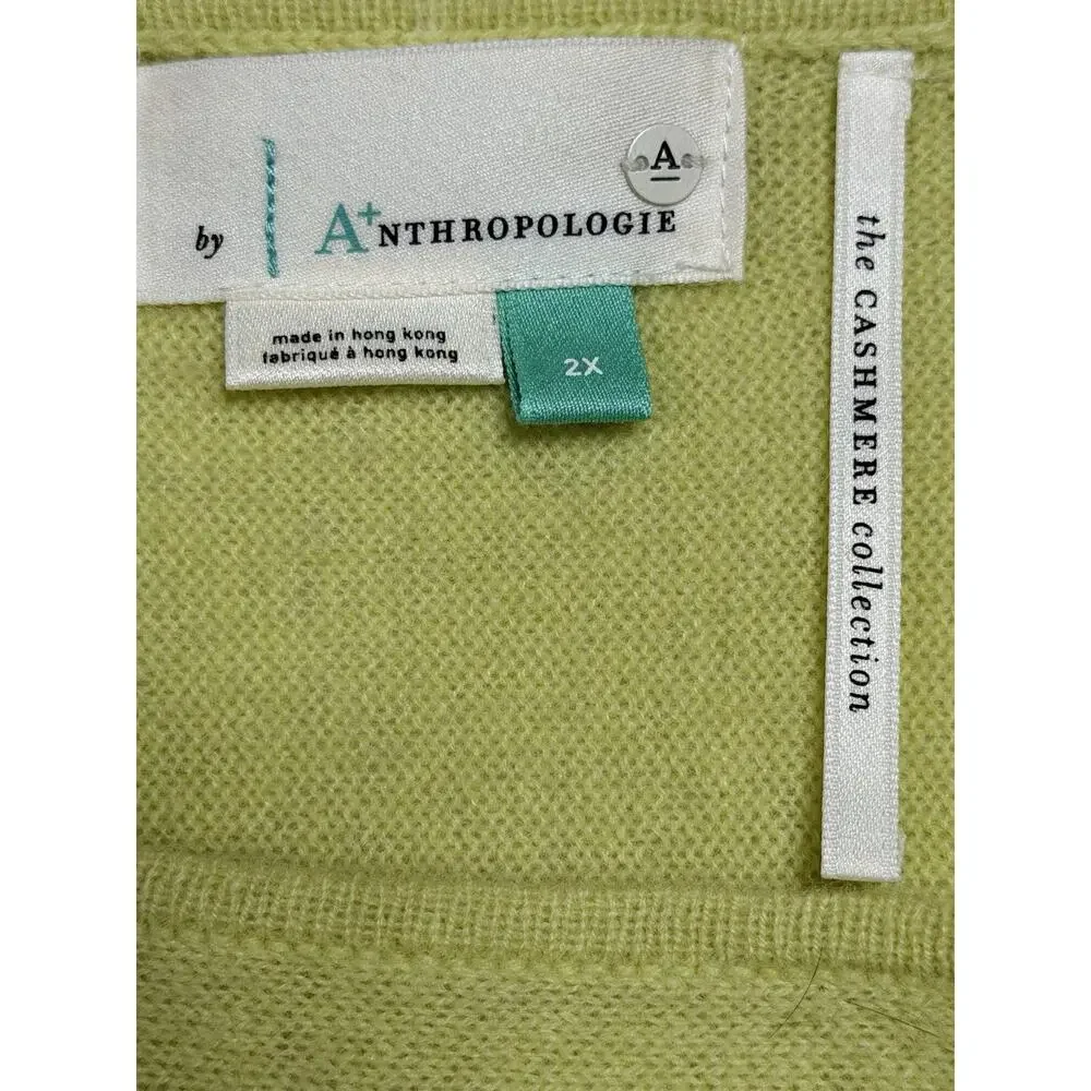 Anthropologie Moth Sz 2X Bat Wing Lime Green Round Neck Bottom Ribbed Sweater
